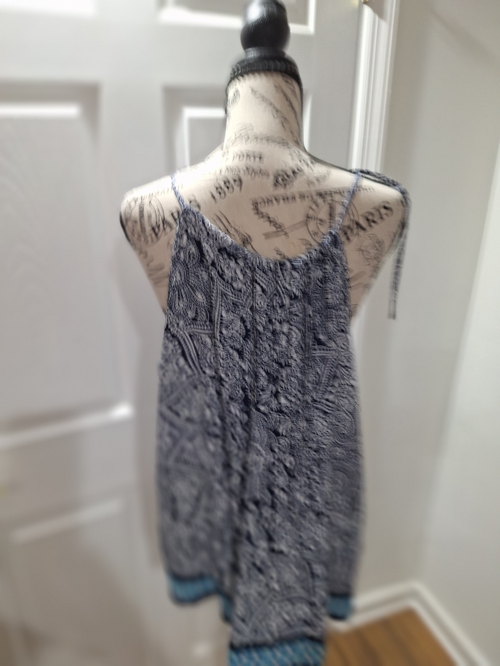 Navy Printed Spaghetti-Strap Summer Blouse